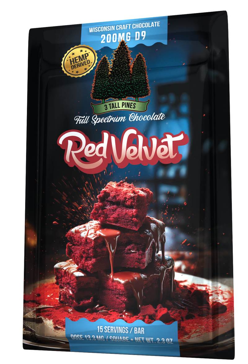 Red Velvet Delta 9 Chocolate Bar - 2500mg Delta 9 + 500mg CBD Full Spectrum Edible